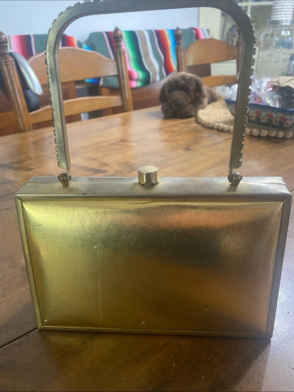 Vintage Tyrolean NY Vibrant GOLD with fancy handle and metal sides. Offers!